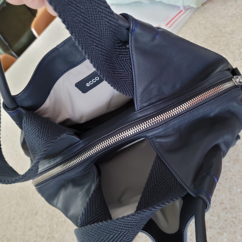 Ecco Navy Blue Leather Shoulder Bag with Wide Strap - Picture 9 of 13